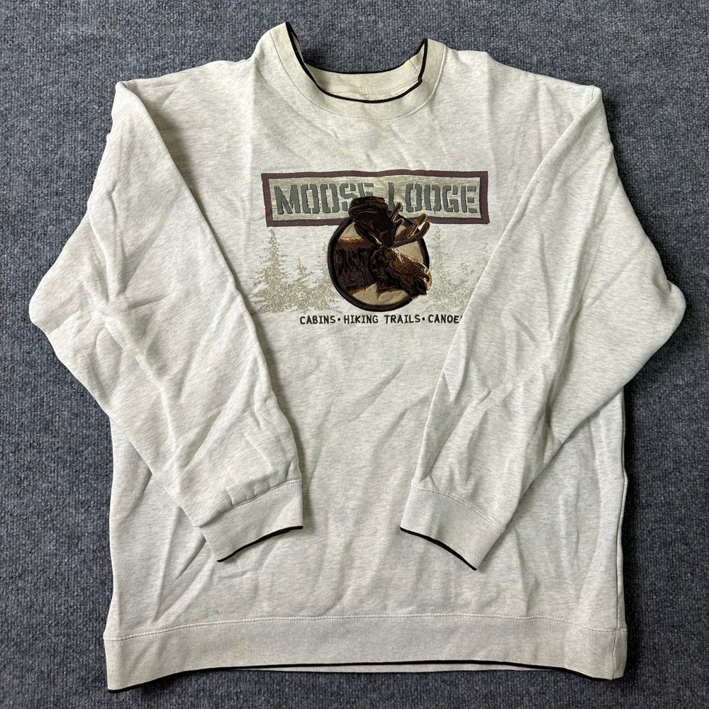 Croft & Barrow Sweatshirt Mens Size L Gray Moose Lodge Graphic Outdoors Pullover